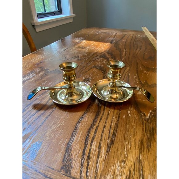 Pair Of Baldwin Brass Chamberstick-Style Candle Holders With Handles Forged In A - Picture 1 of 7